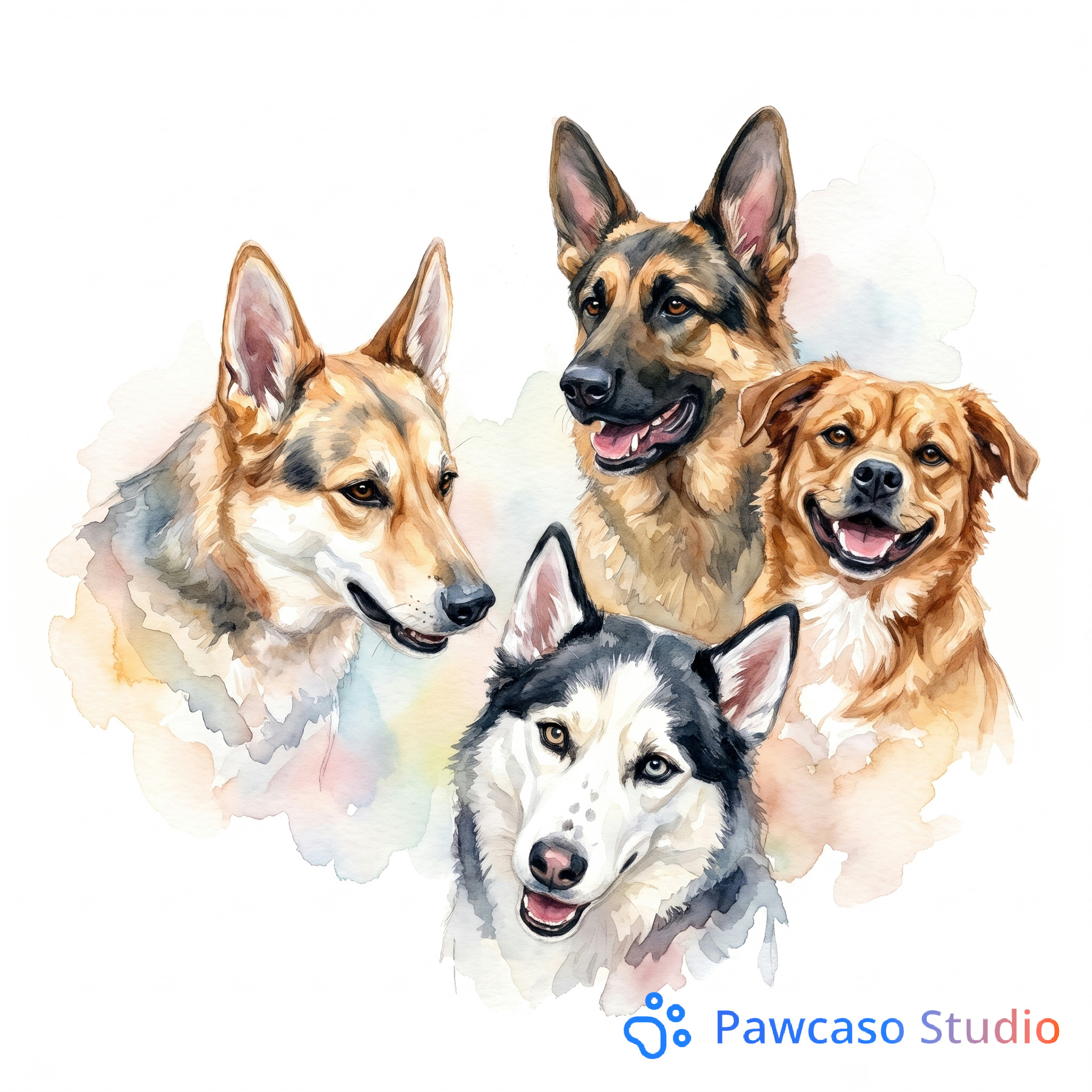 Stella, Milo, Violet, Magnolia's Watercolor portrait